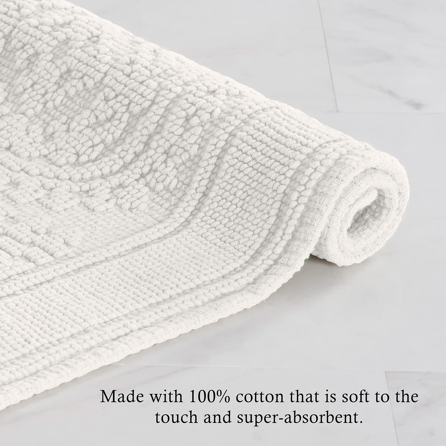 Jean Pierre - Ricardo Bath Mat, Woven Fringe Bathroom Rugs, 100% Cotton, Premium Bathroom Decor - Measures 21" x 41" - White