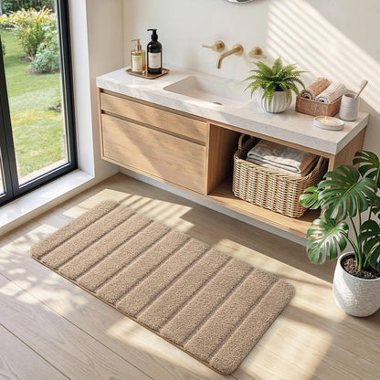 DEXI Bathroom Rugs 24x36, Machine Washable Non Slip Bath Mat, Soft Microfiber Absorbent Quick Dry Bath Rugs for Shower Floor, Sink, Tub, Beige