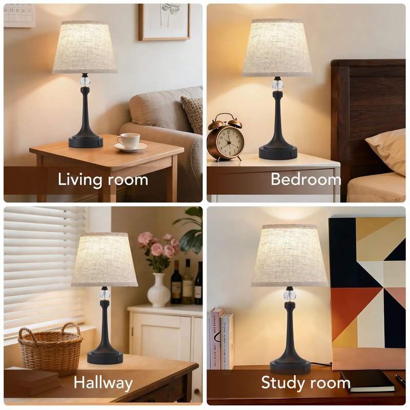 Leasgy Touch Table Lamp Set of 2 with USB C+A Ports-Black 19.7''