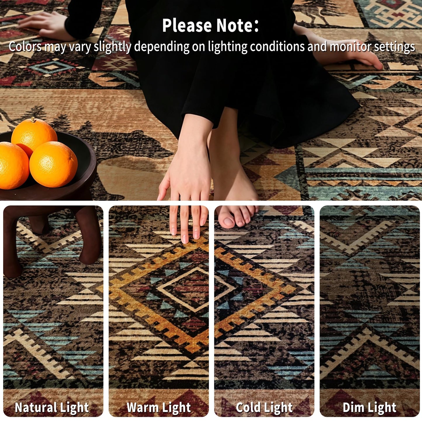 HOMORE Rustic Cabin Living Room Rugs 5x7, Washable Southwestern Area Rug Geometric Carpet with Bear Print, Western Rug for Bedroom Dining Room,Brown