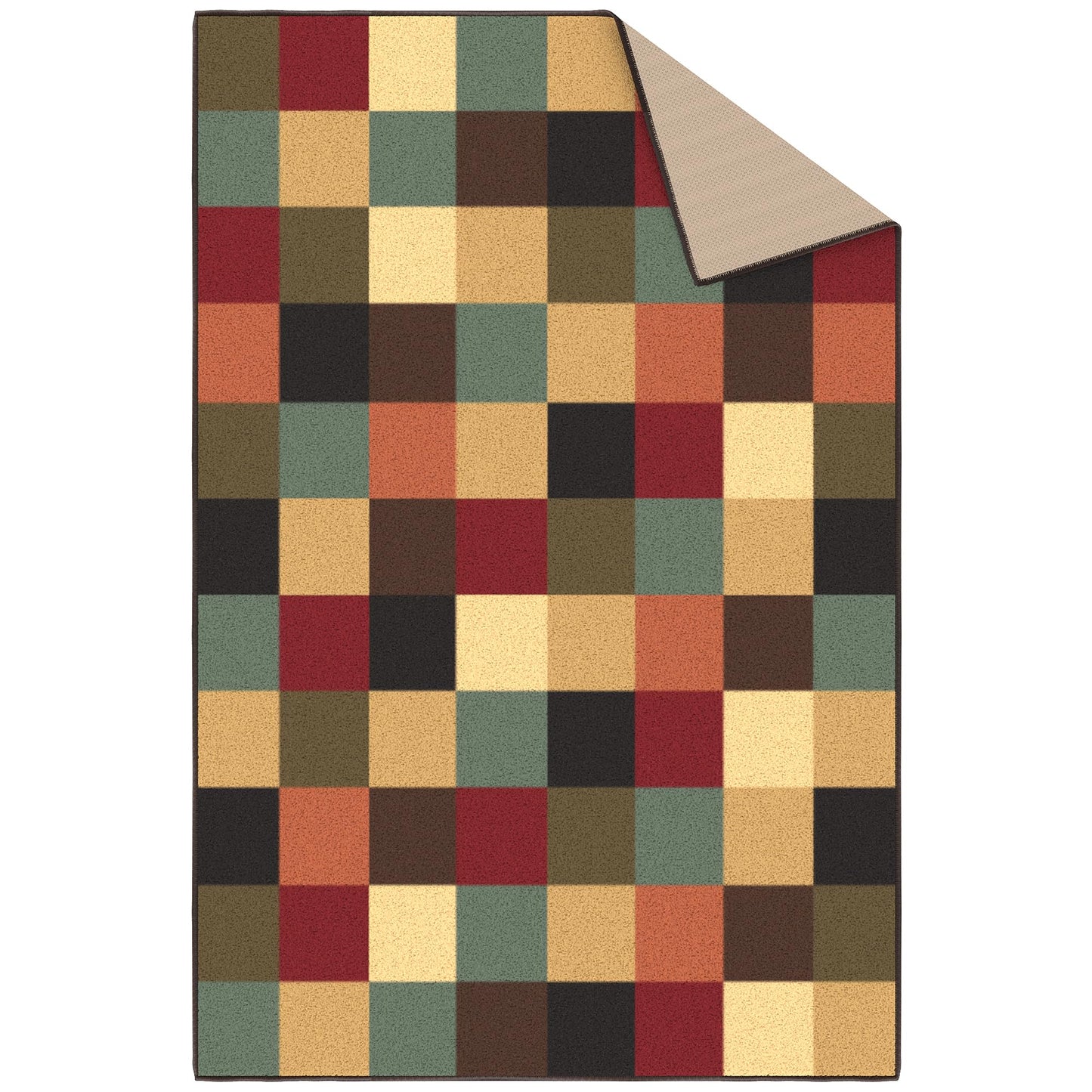 Ottomanson 3'3" x 4'7" Area Rug – Non Slip Low Pile Stain Resistant Accent Rug for Bedroom, Entryway, Bedside, Kitchen & Living Room, Checkered Multicolor