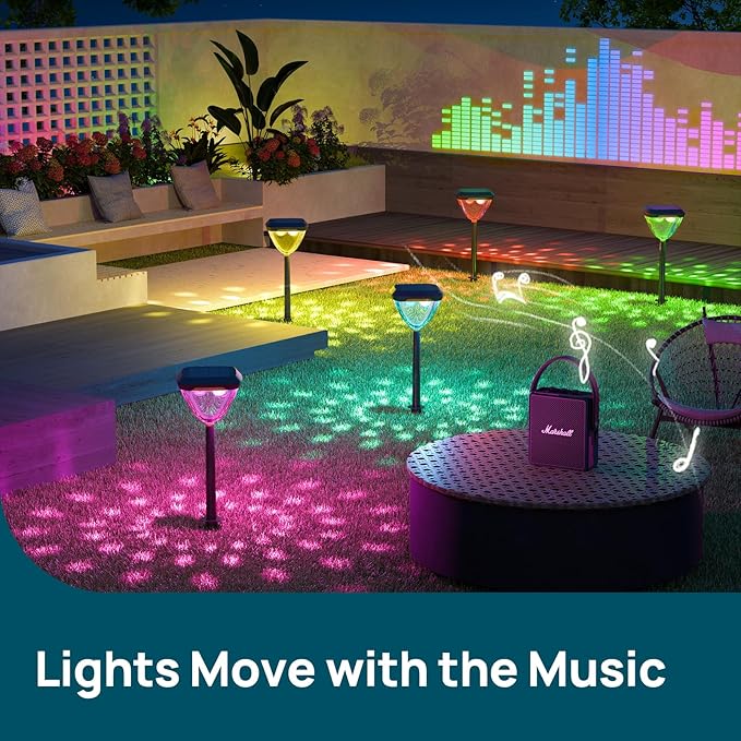 Linkind Smart Solar Pathway Lights SP6, in-App Pattern Switching Solar Lights Outdoor Waterproof, Solar & Wired Charging Color-Changing Landscape Lighting, Christmas Decor for Yard, Patio (4 Pack)