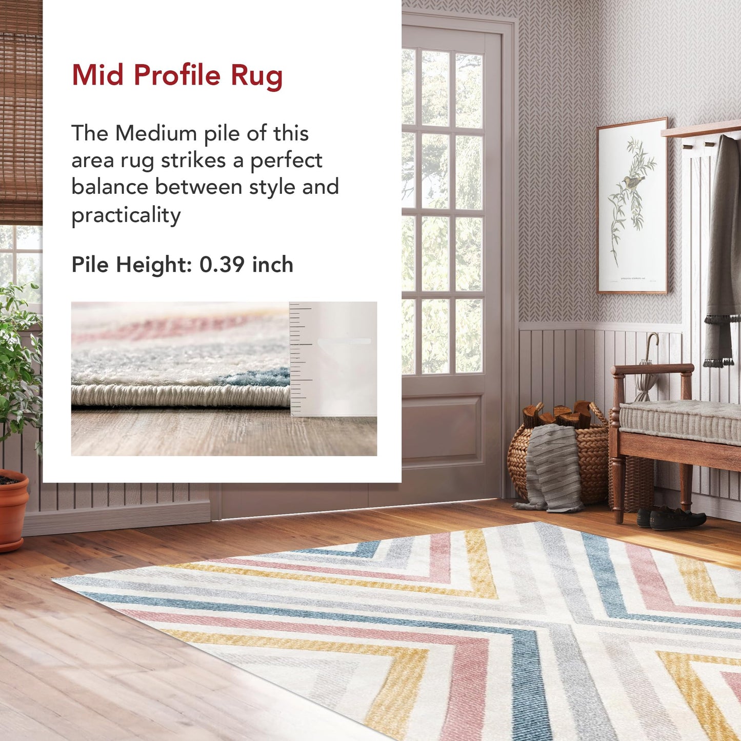 Nuloom Neveah Beige/Ivory, 6'7" x 9', Contemporary, Chevron, Soft and Cozy, High Traffic, Stain Resistant, Easy Clean, Durable Area Rug for Bedroom, Living Room, Dining Space, Den, Foyer, Entryway