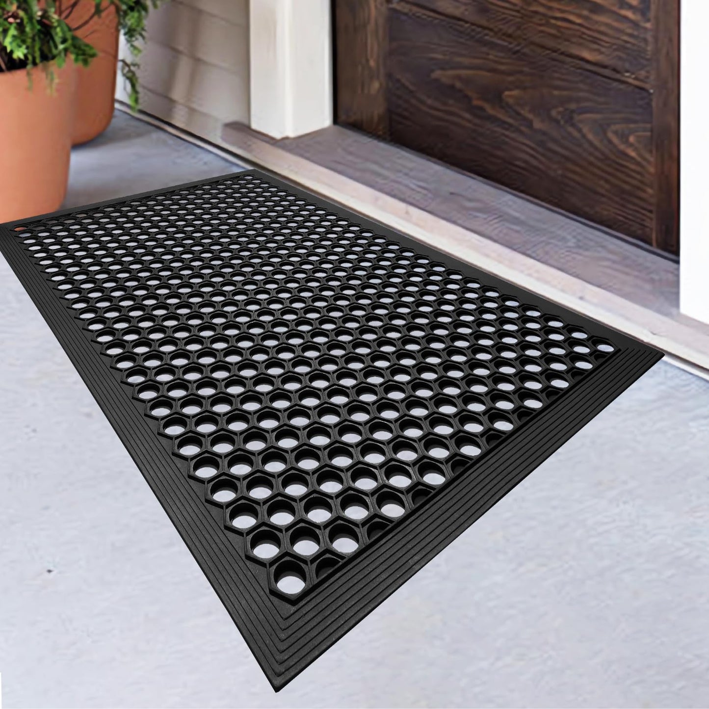 BEHERO Rubber Outdoor Mat, 36 x 24 inches Anti Fatigue Rubber Floor Mats, Non-Slip Front Door Mats Entrance, Heavy Duty Pool Mat Outside for Entryway