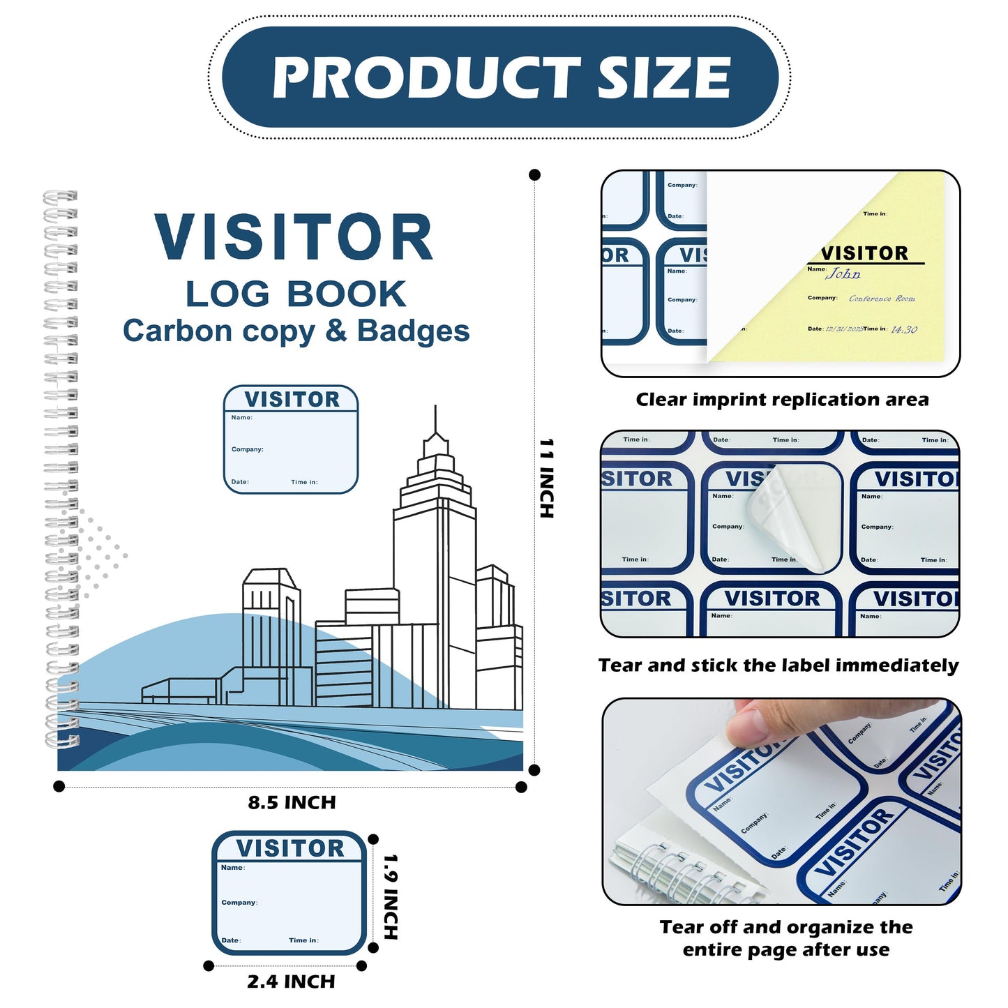 1 Pack of Visitor Badges Log with Carbon Copy Protecting Privacy Pages Visitor Stickers 8.5x11 Inch Visitor Log Book School Church Business Pass Guest Register Book - 225 Badges 30 Memo Pages (1)