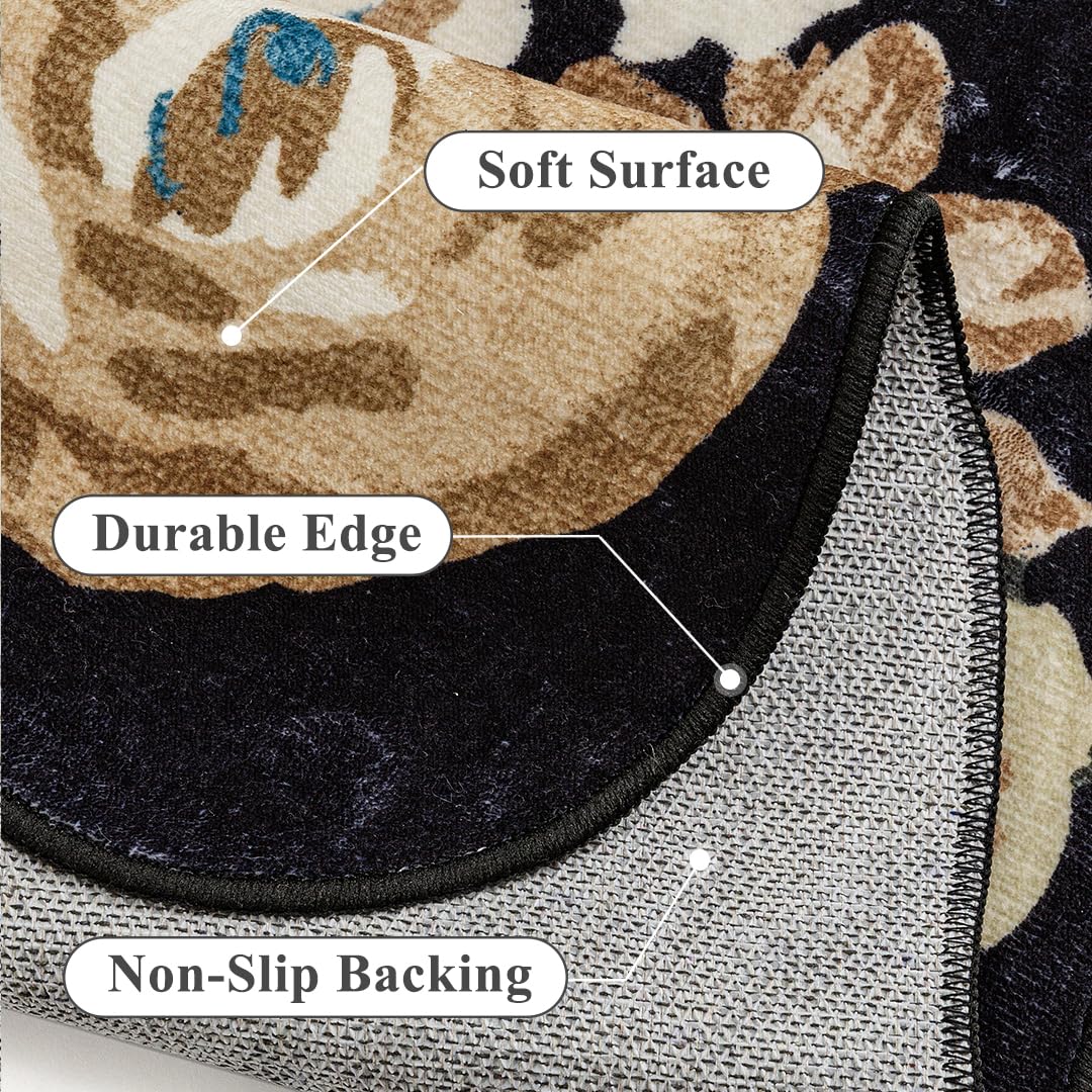 PureCozy Washable Floral Area Rug 6x9 Black Living Room Large Carpet Bedroom Scalloped Flower Non Slip Soft Throw Rug Farmhouse Low Pile Thin Indoor Floor Cover for Dining Room Office