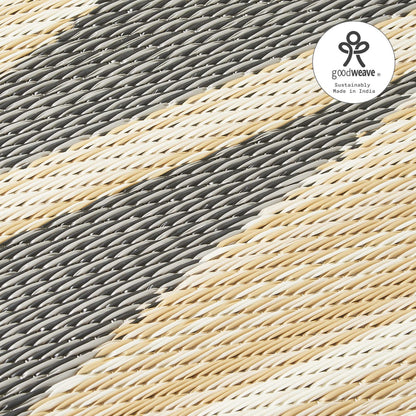 Fab Habitat Outdoor Rug - Waterproof, Fade Resistant, Crease-Free - Premium Recycled Plastic - Geometric Tribal - Patio, Deck, Porch, Balcony, Laundry Room - Cairo - Natural & Black - 4 x 6 ft