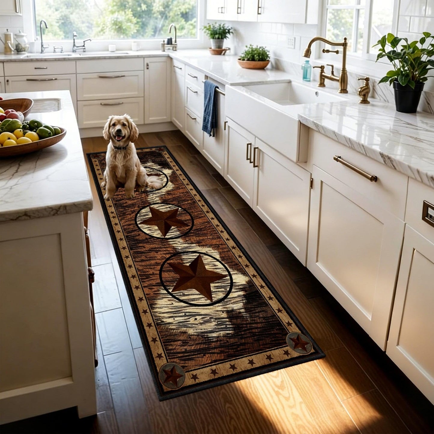 CRJMKS 2.6x7 Western Rugs for Hallway Rustic Brown Texas Stars Long Runner Rug,Native American Tribal Inspired Indoor Accent Throw Carpet for Farmhouse Bathroom Rug Non Slip Easy to Clean