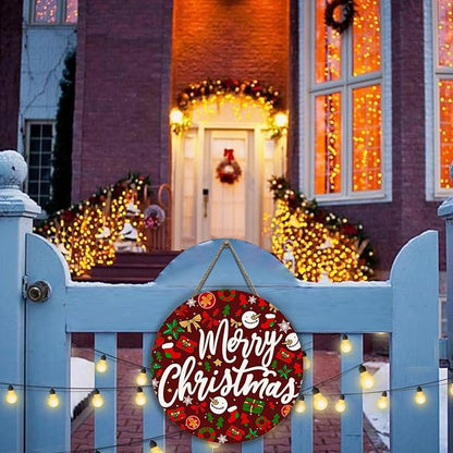 Merry Christmas Welcome Wooden Door Sign for Front Door Winter Christmas Door Hanger Xmas Holiday Hanging Wall Sign for Farmhouse Home Porch Outdoor Decorations