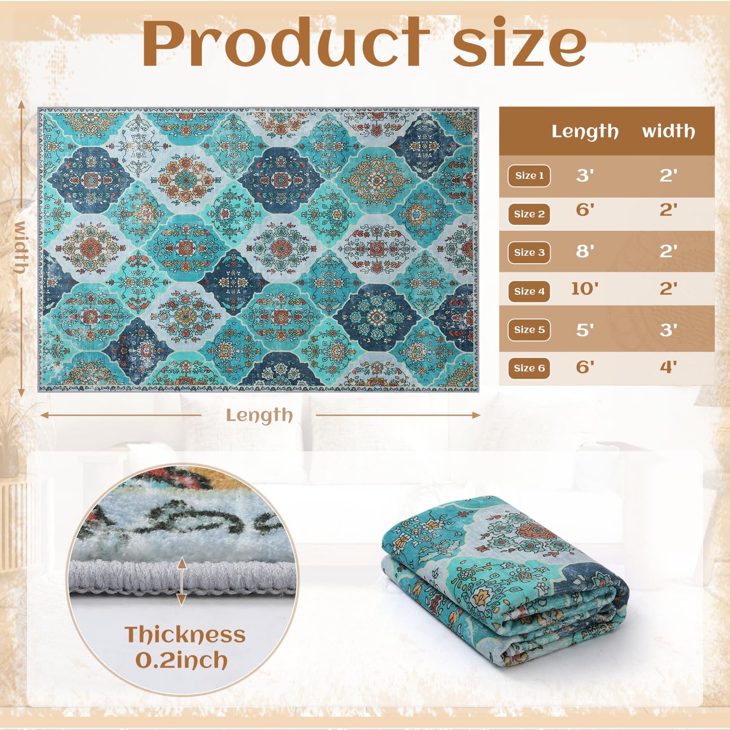 FLYRUGGO 5x7 Area Rugs, Washable Boho Rugs for Living Room, Moroccan Trellis Bohemian Ultra Soft Large Non-Slip Carpet for Dining Room Office Bedroom - Teal Blue