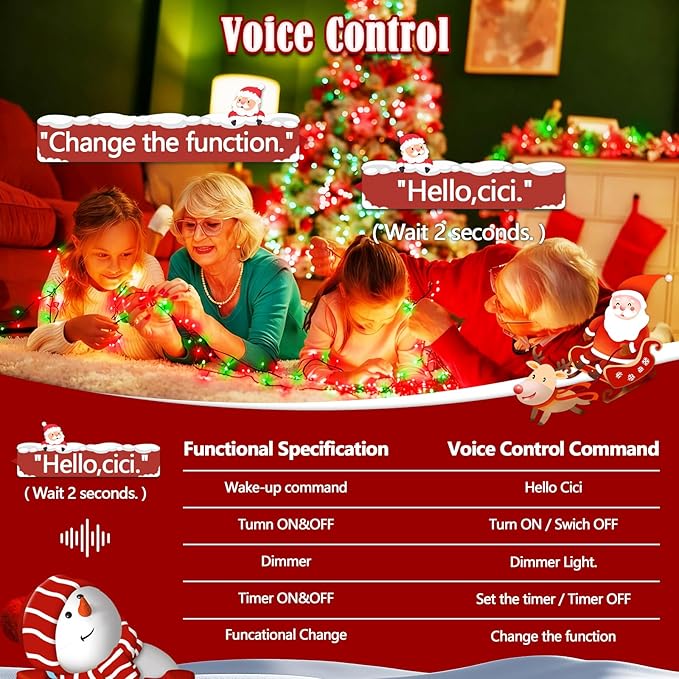 BHCLIGHT 240LED Christmas Voice Control String Lights Red & Green