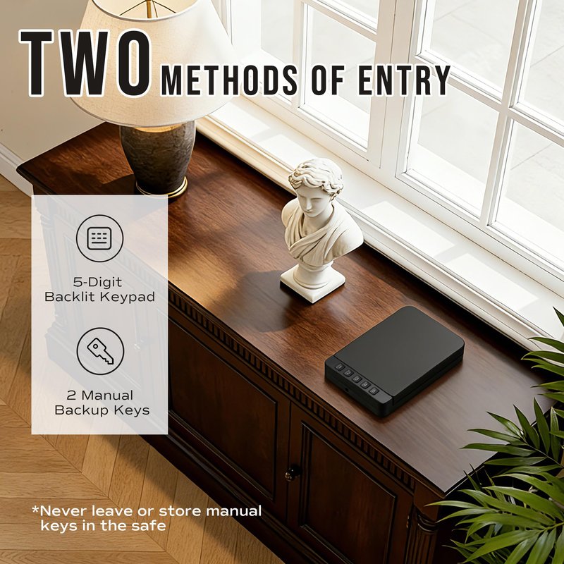 RPNB Gun Safe, Portable Gun Safe for Handgun, Smart Pistol Safes with Backlit Digital Keypad, Handgun Safes Perfect for Nightstand Bedside, Small Gun Case for Car