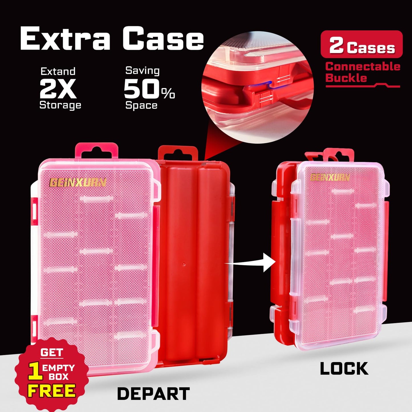 Geinxurn Small Flat Storage Parts Organizer, 4Pcs Red Portable Transparent Plastic Small Parts Tools Box with Removable Dividers, Screwdriver Bit Cases Storage(4 Pieces)