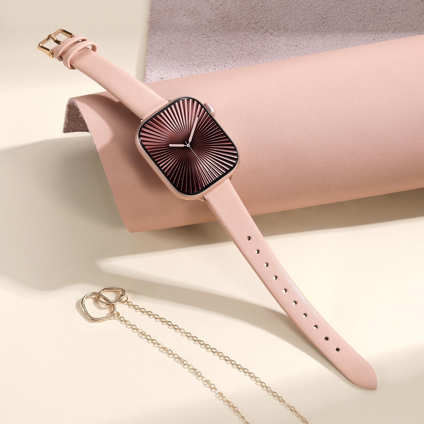Adorve Compatible with Apple Watch Band 42mm 41mm 40mm 38mm for Women, Dressy Seamless Soft Slim Faux Vegan Leather Replacement Straps for iPhone Watch Series 11 10 9 8 7 6 5 4 3 2 1 SE3/2/1, Pink