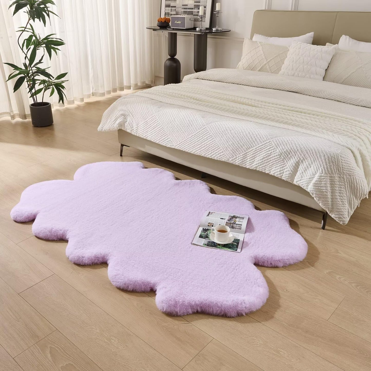 Animebody 1700GSM Fuzzy Faux Sheepskin Fur Area Rug,Extra Soft Faux Fur Mat,Fluffy Shaggy Fur Rug for Bedroom Living Bedside Rug Room Decor-Lavender, 2 x6 ft