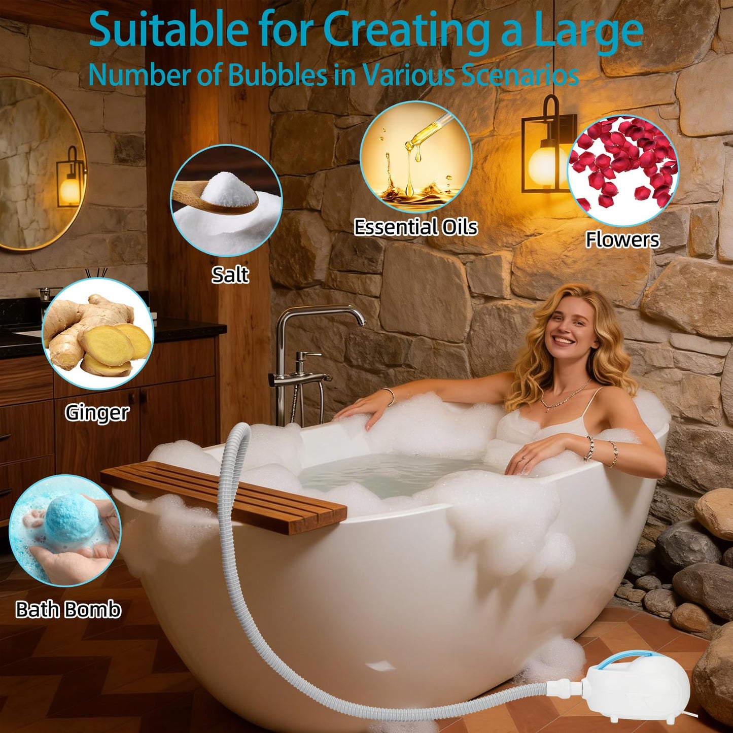 Bubble Mat for Bathtub – Bubble Bath Mat Tub Spa Massager with Adjustable 3-Speed Hydrotherapy Jets, Secure Non-Slip Suction Cups & Ultra-Quiet Motor – Portable, Luxurious Home Spa