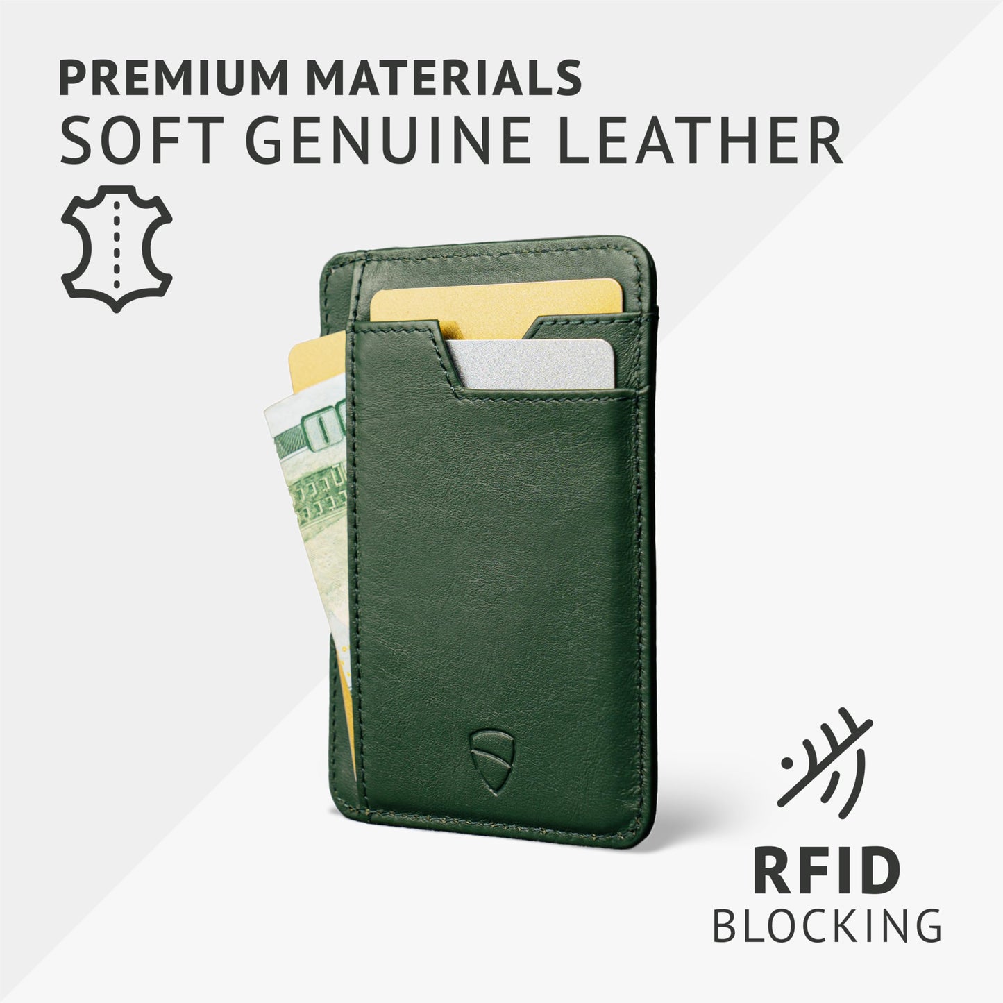 Vaultskin BRIXTON Slim RFID Wallet for Men - Leather Front Pocket Minimalist Card Holder Wallet with ID Window & Gift Box (Hunter Green)