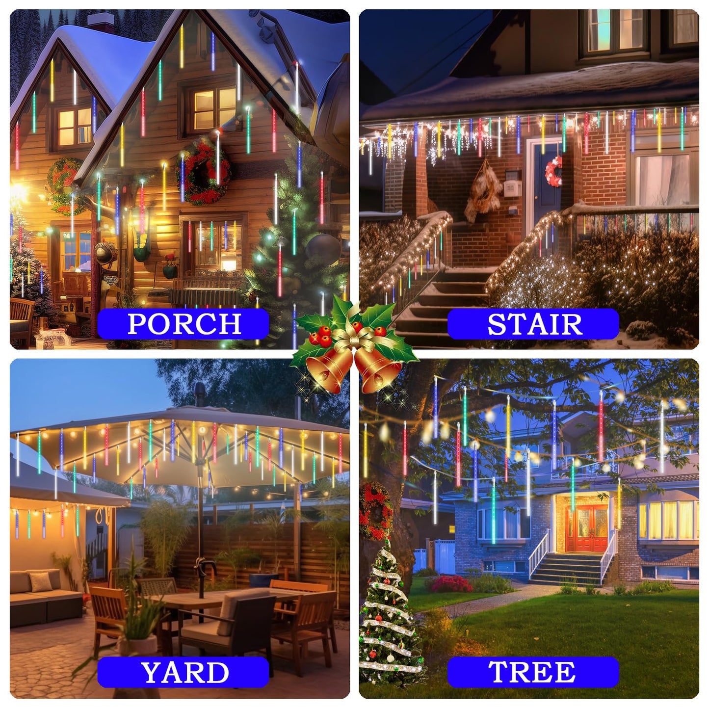 Roytong Meteor Shower Lights - 20 Inch 10 Tube 540 LED Rain Falling Icicle Cascading Lights for Xmas Tree, Halloween, Patio, Garden, Eaves Decoration (Can Connect 100 Sets)