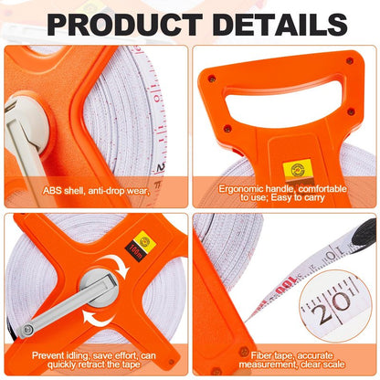 Kanayu 2 Pieces 330 ft Open Reel Retractable Long Fiberglass Tape Measure Feet and Meters Measuring Yard for Engineer Sport Field Project Construction