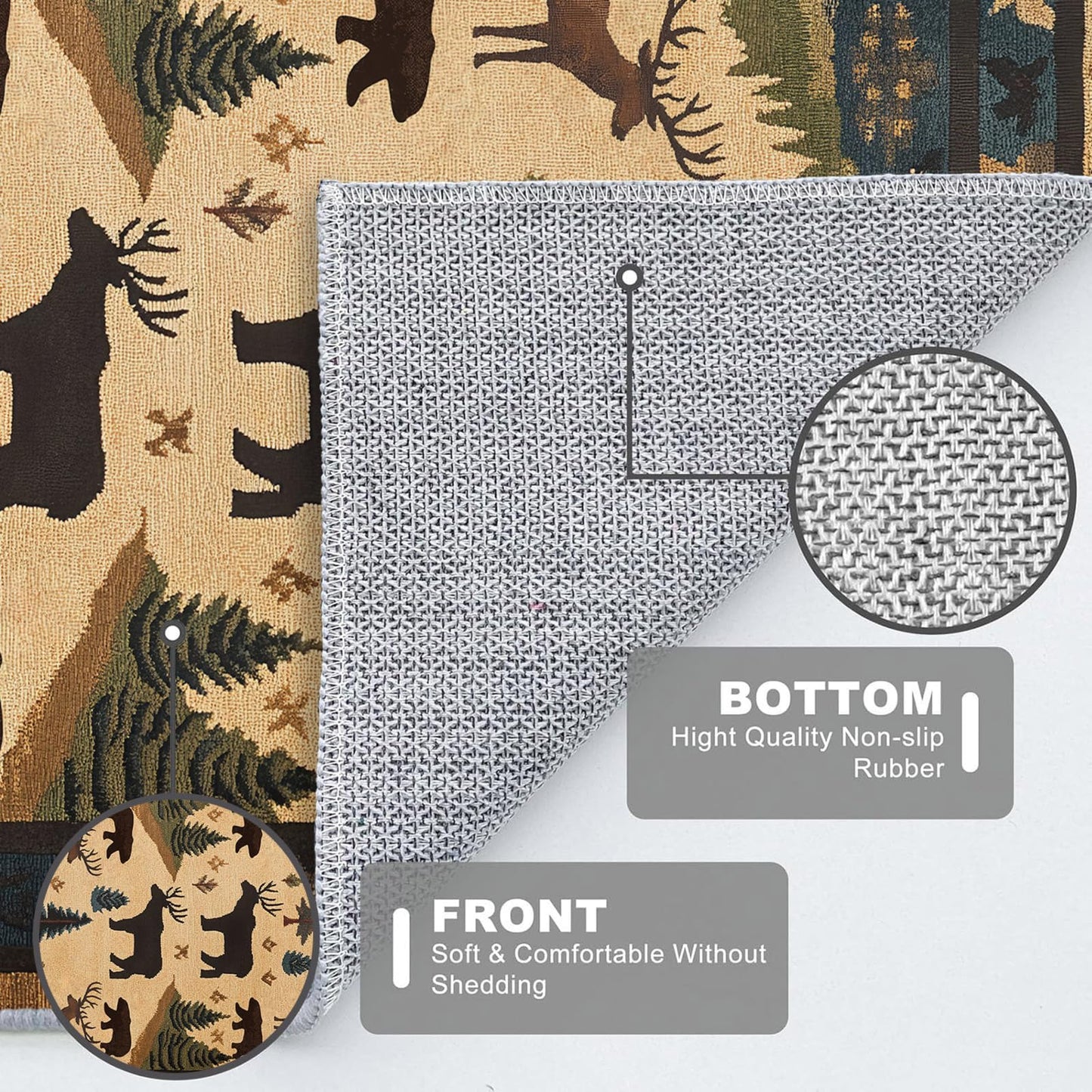 Farmhouse Cabin Area Rug Rustic Deer Bear Washable 2x3 Rugs for Living Room Bedroom Western Country Non-Slip Soft Floor Large Carpet for Office Entryway Bathroom