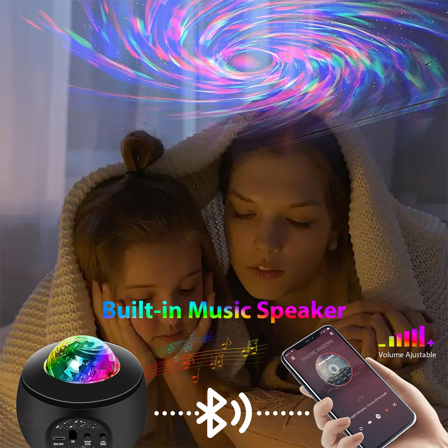 USB Powered Mini Galaxy Night Light Sound-Activated LED Party Light 10ft USB Ideal for Christmas, Raves, Home Karaoke, Dance, Clubs, Bar Parties, Matte Black