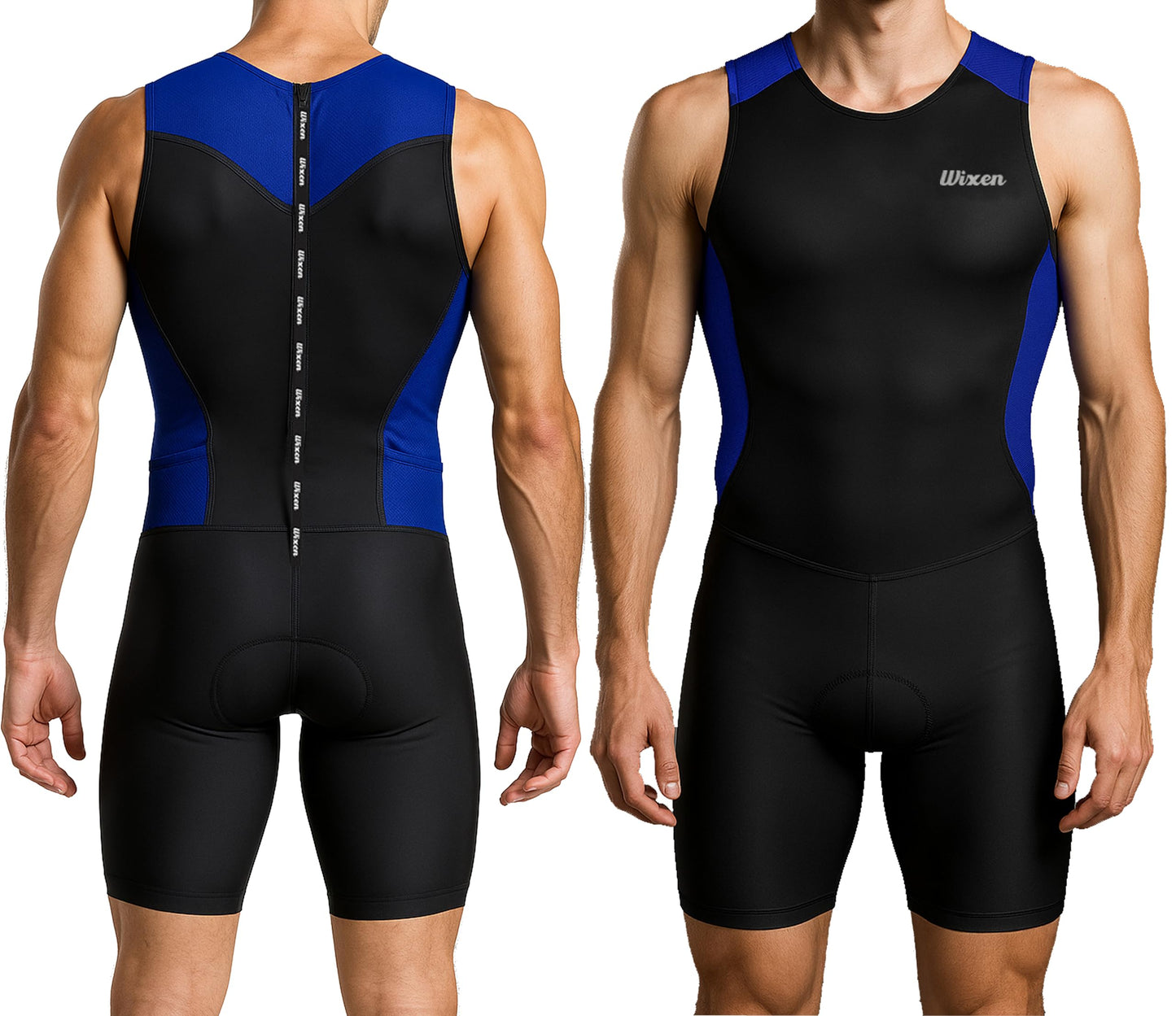 Wixen Men's Performance Triathlon Suit Sleeveless Tri Suit Padded Quick Dry Run Swim (Blue m)