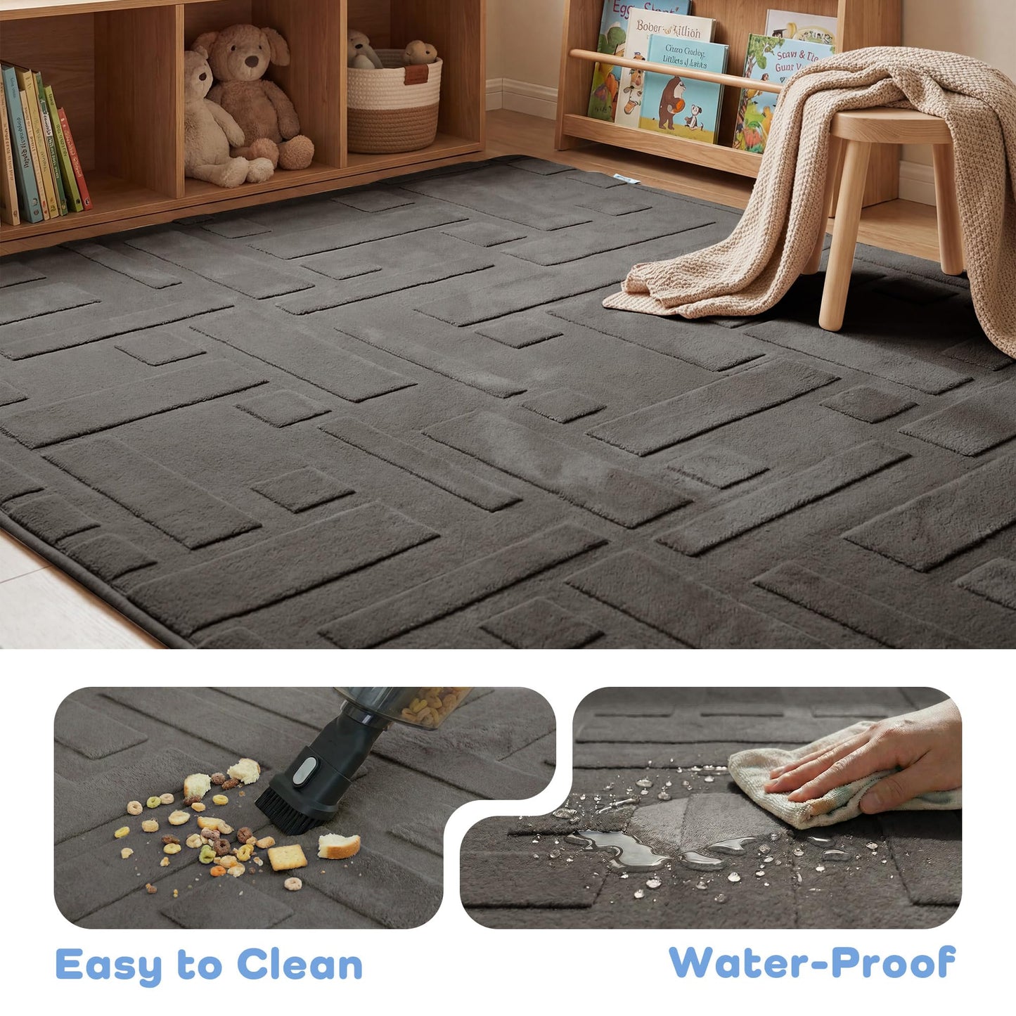 PaPaMat Baby Play Mat for Floor, 1.3" Thick 59x79 Plush Soft Foam Mats for Toddler Kids Crawling, Non-Slip Easy Care Nursery Rug for Playroom Living Room (Dark Grey)