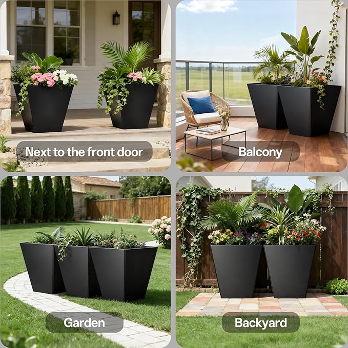 Metal Planter Box, 20" x 20"x 22", Heavy-Duty Galvanized Steel Outdoor Planter with Drainage Holes, Rectangular Planter for porches, Gardens, patios, and courtyards，Black