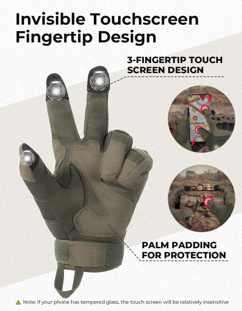 KEMIMOTO Tactical Gloves for Men, Touchscreen Motorcycle Gloves with Hard Shell & Palm Padding for Sports Motorcycle Cycling Tactical Airsoft Paintball Hunting Hiking Camping Climbing (Green,XX-Large)