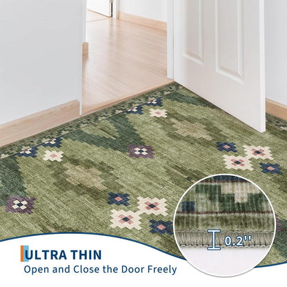 8x10 Washable Area Rug for Living Room Non Slip Modern Geometric Large Bedroom Rugs Stain Resistant Mid Century Dining Room Throw Carpet Soft Boho Tribe Area Rugs for Nursery Home Office, Green