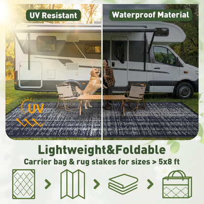 MontVoo Outdoor Rug Waterproof 5x8 ft Outdoor Patio Rug Mat Reversible Plastic Straw Outside Rug Carpet Outdoor Rugs for RV Camping Picnic Beach Balcony Porch Deck