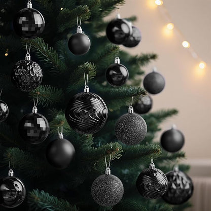 Annecy Christmas Tree Ornaments - 36 PCS Shatterproof Christmas Ball Ornaments Set for Holiday, Wreath & Party Decorations (Multi-Size, Black)