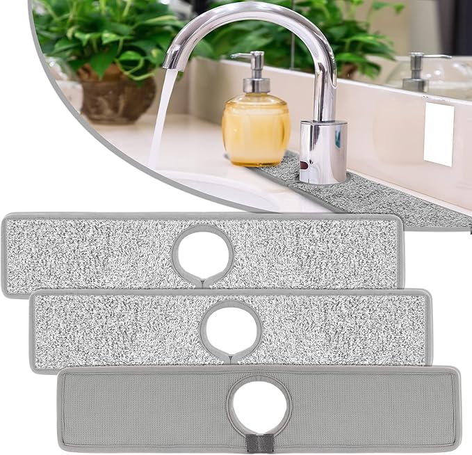 3 Pack Faucet Mat Splash Guard for Kitchen Sink, 18.5 x 4 Inch Faucet Handle