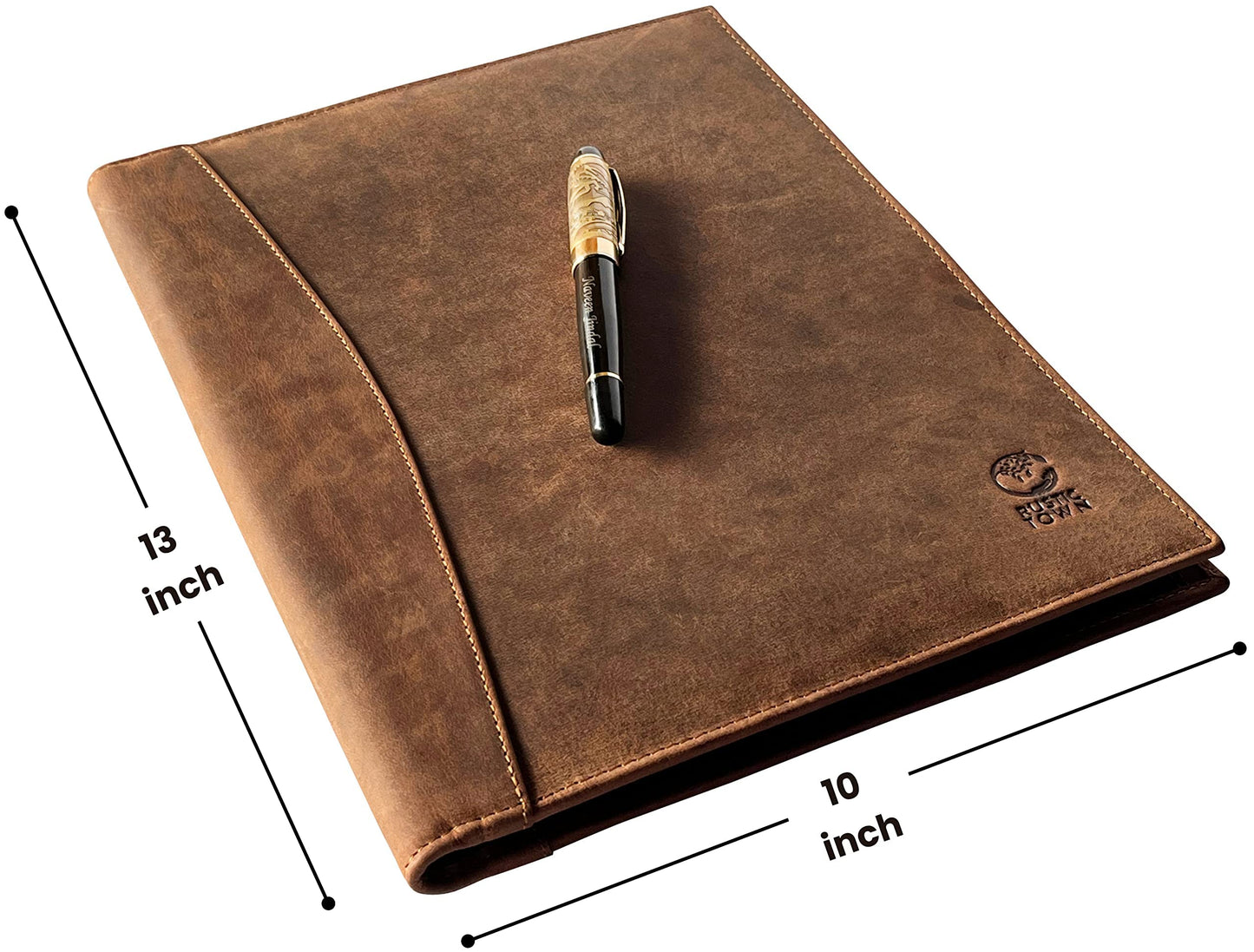 Leather A4 Conference Folder | Professional Organizer for Men and Women | Handmade Durable Leather Portfolio with Sleeves for Documents and Notepad by Rustic Town (Brown)
