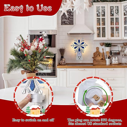 Christmas Decoration Snowflake Night Light Plug in, 120V C7 LED Xmas Wall Plugin Nightlights, Christmas Night Light Decor for Bedroom Bathroom Kitchen Hallway Stairs