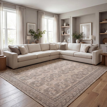 Kuden 9x12 Large Area Rug, Machine Washable Area Rug with Non-Slip Backing, Vintage Style, Soft, Easy Clean, Low Pile Rug for Living Room, Bedroom, Dining Room