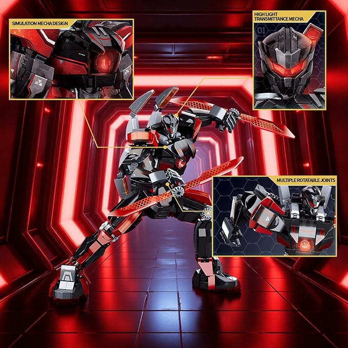 Black Wanderer Mech Building Set 585 Pieces Dark Robot Action Figure with 2 Weapon Modes Ronin Destroyer Model Kit Anime Gift for Adults Teens