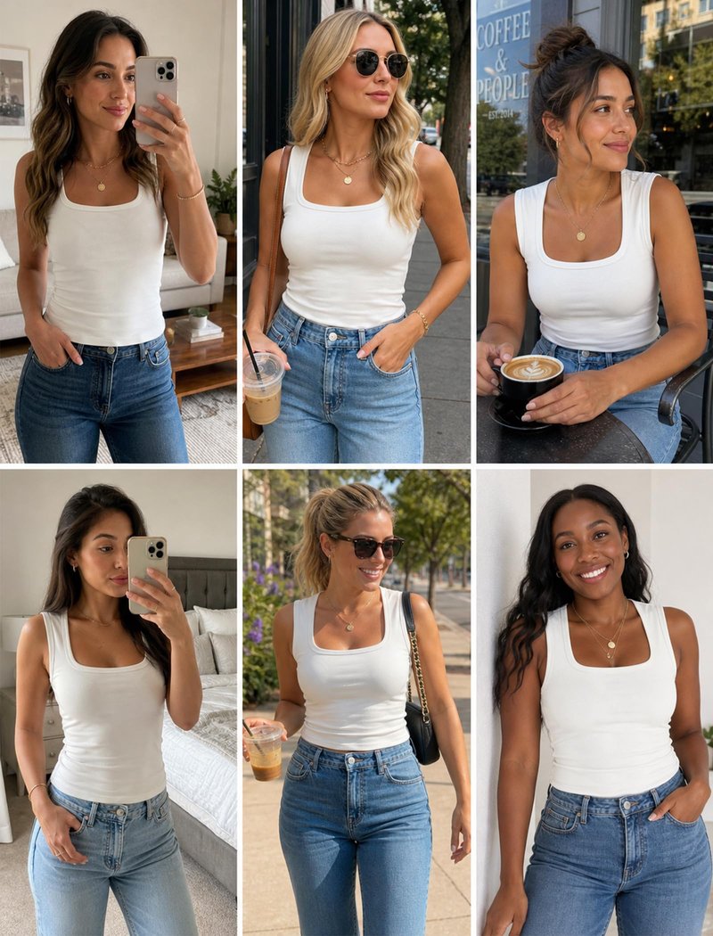 DCCISU Tank Tops for Women Summer Square Neck Trendy Sleeveless Basic Tee Slim Fit 2026 Going Out Top White