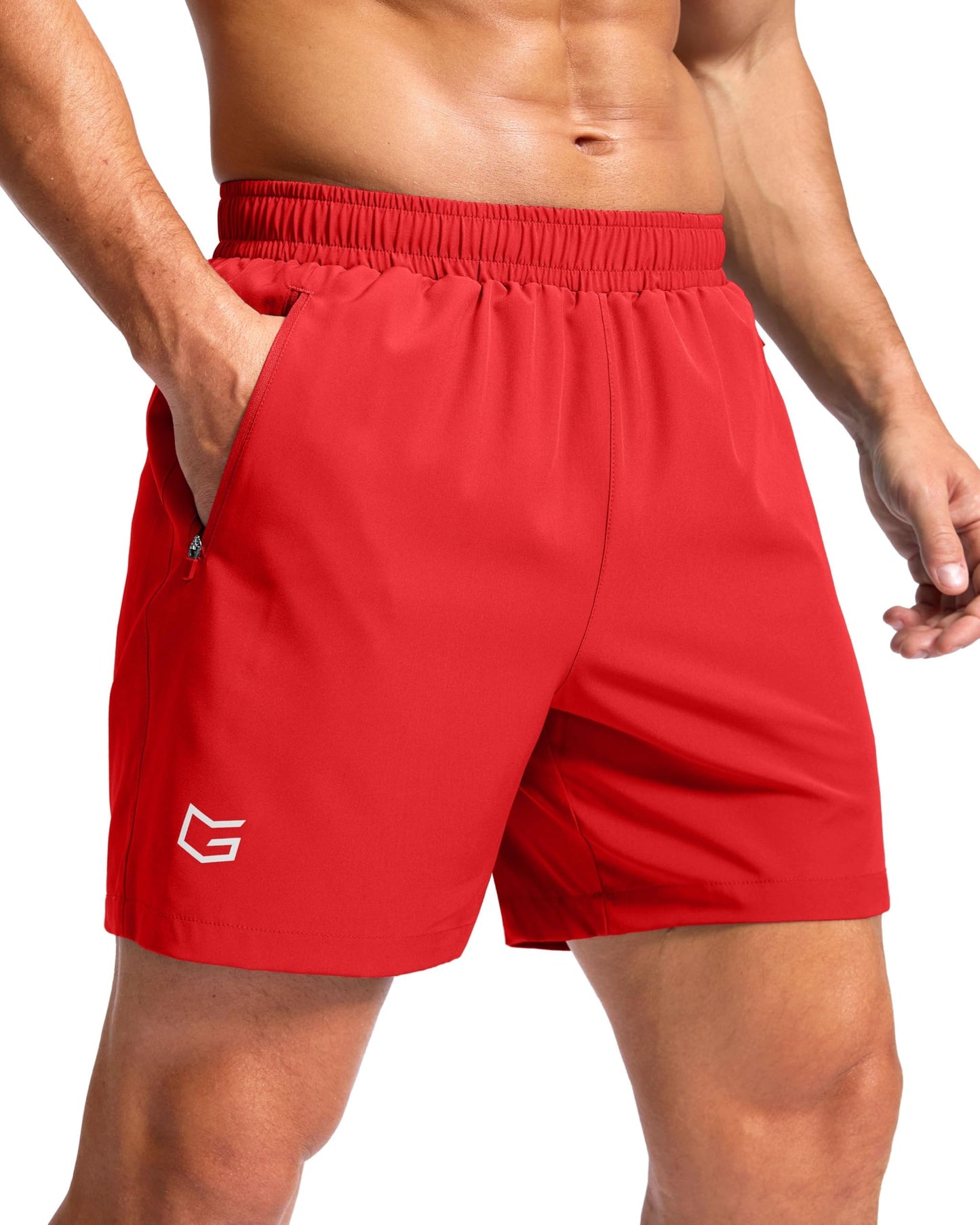 G Gradual Men's Athletic Running Shorts with Zipper Pockets Quick Dry 7"/ 5"/ 9" Workout Gym Shorts for Basketball Hiking(Deep Red,5L)