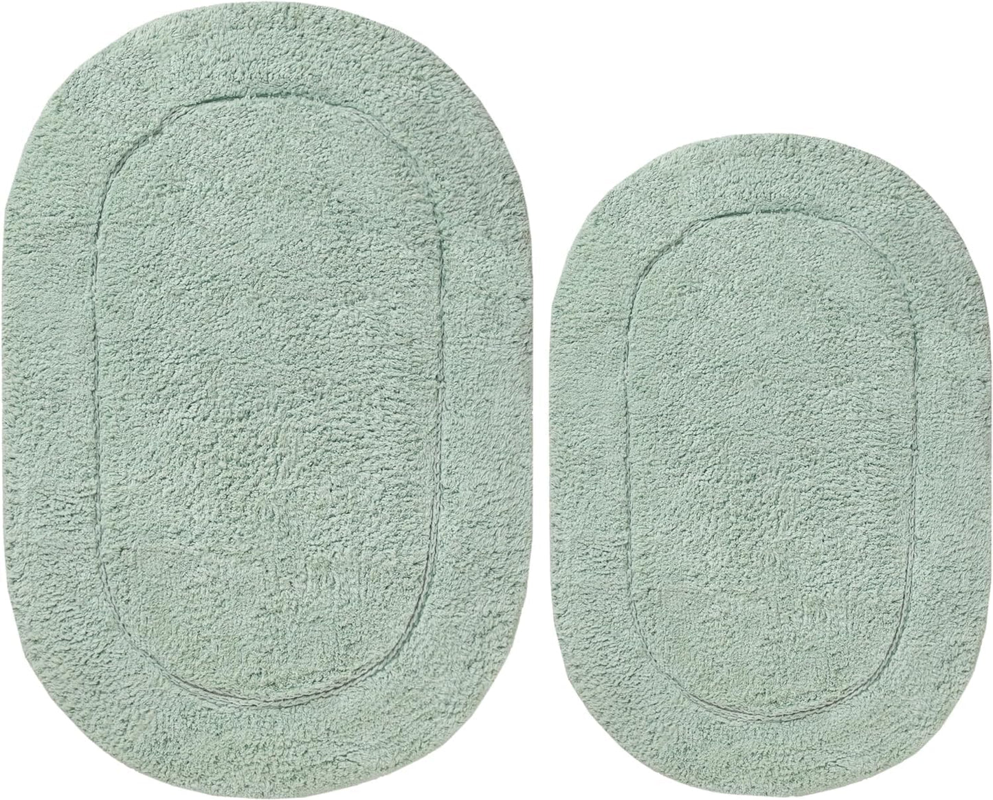 Superior Non-Slip 2 Piece Bath Rug Set, Ultra Plush, Soft and Absorbent 100% Combed Cotton Pile - Traditional Oval Bath Mat Set, Sage