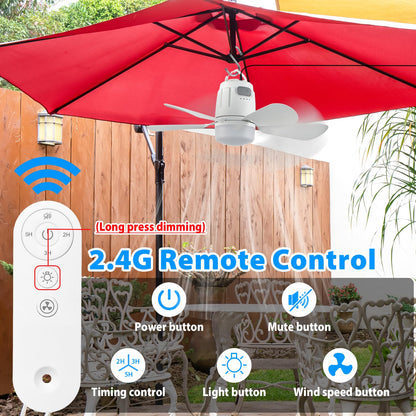 Gliztech Gazebo Fan Outdoor Hanging with Light, Patio Plug in Ceiling Fan with 16.5ft Cord, Remote & Hook, Portable for Outside Canopy, Pop up Tent, Pergola (20'')