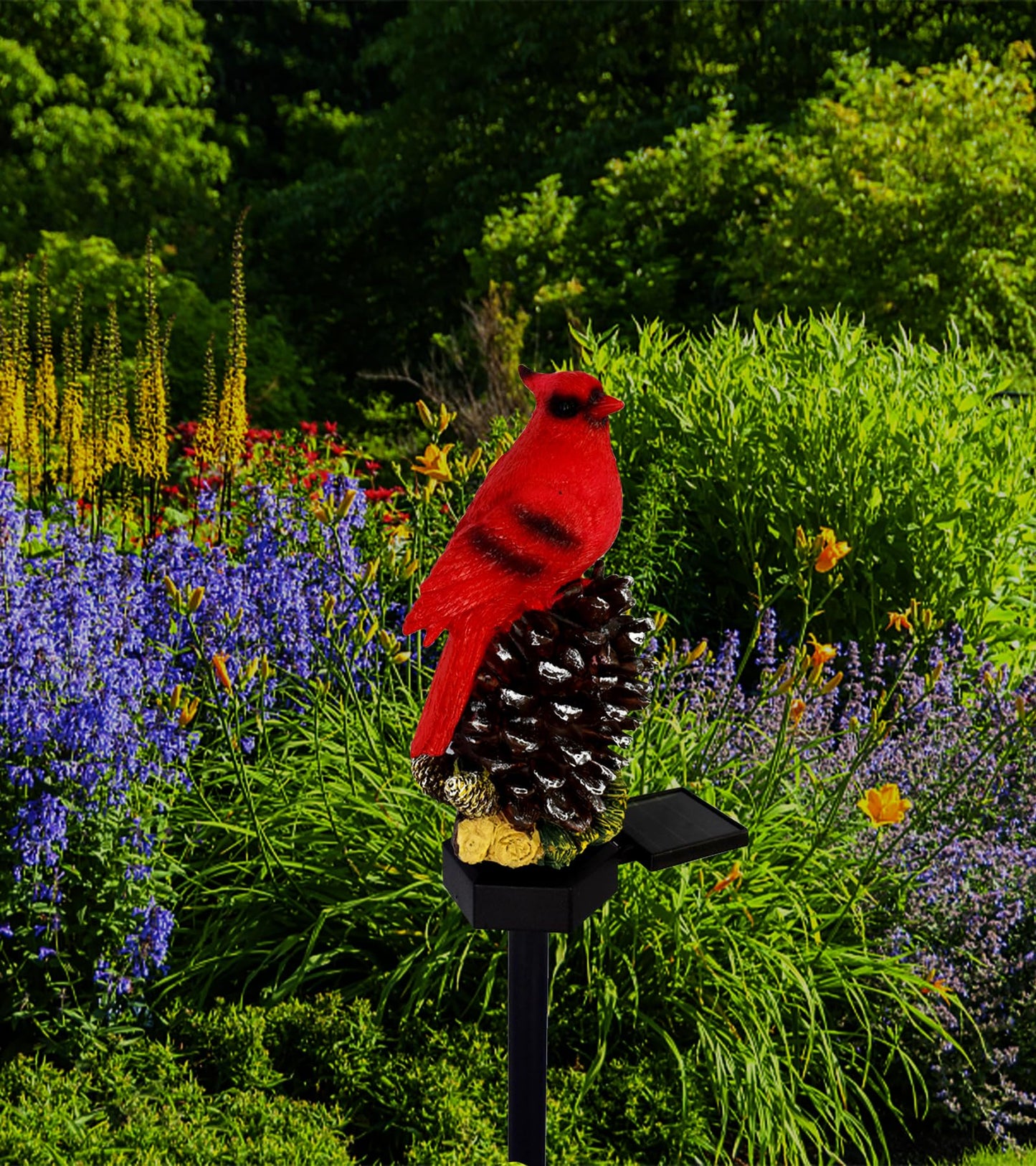 LAIAMER Cardinal Decor Solar Garden Decor Waterproof Red Bird Figurine Solar Stake Lights for Outside Yard Patio Lawn Porch Cemetery