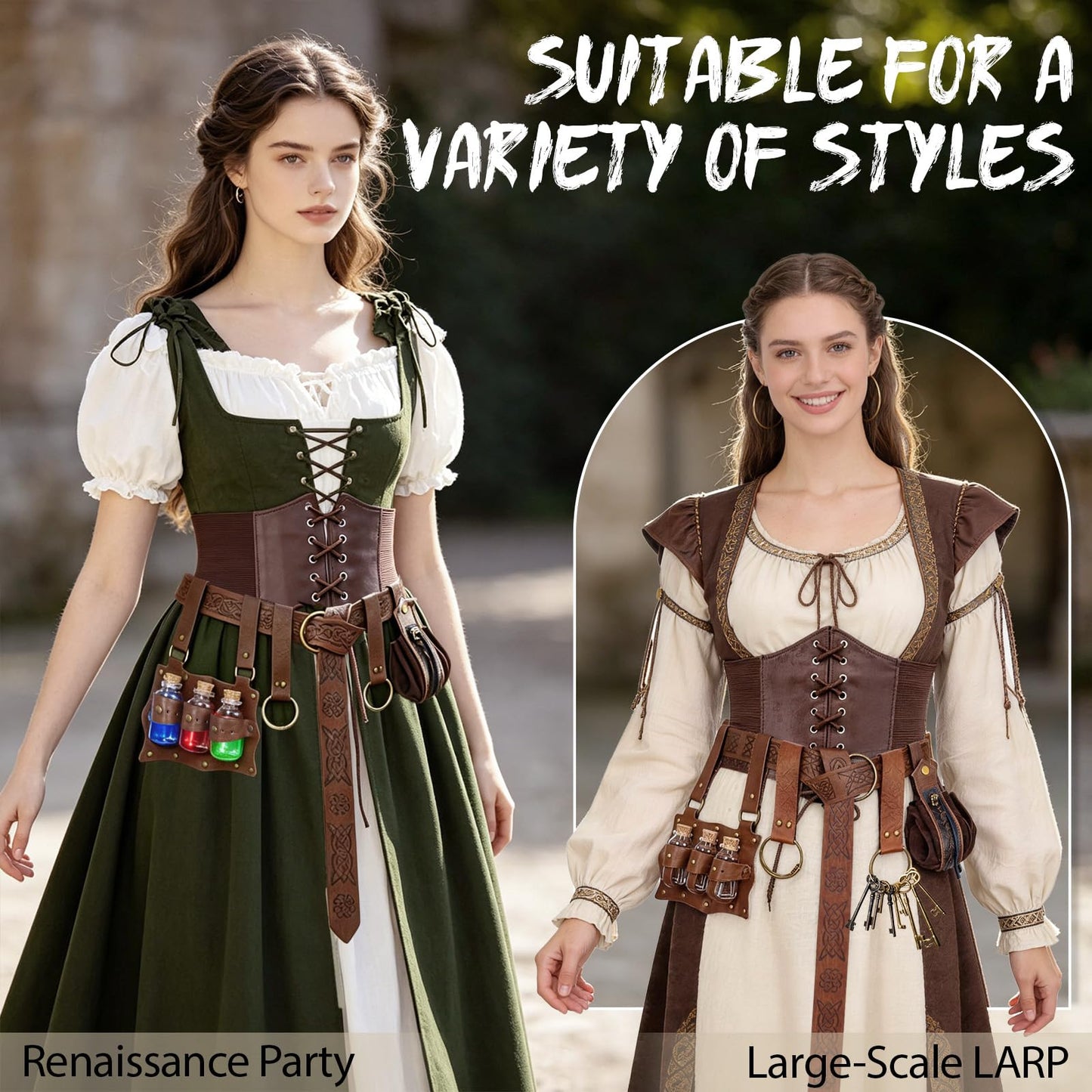 Renaissance Belt Pouch Corset Waistband Magic Potion Bottle Skirt Hike Steampunk Costume Accessory(Brown-B, X-Large)