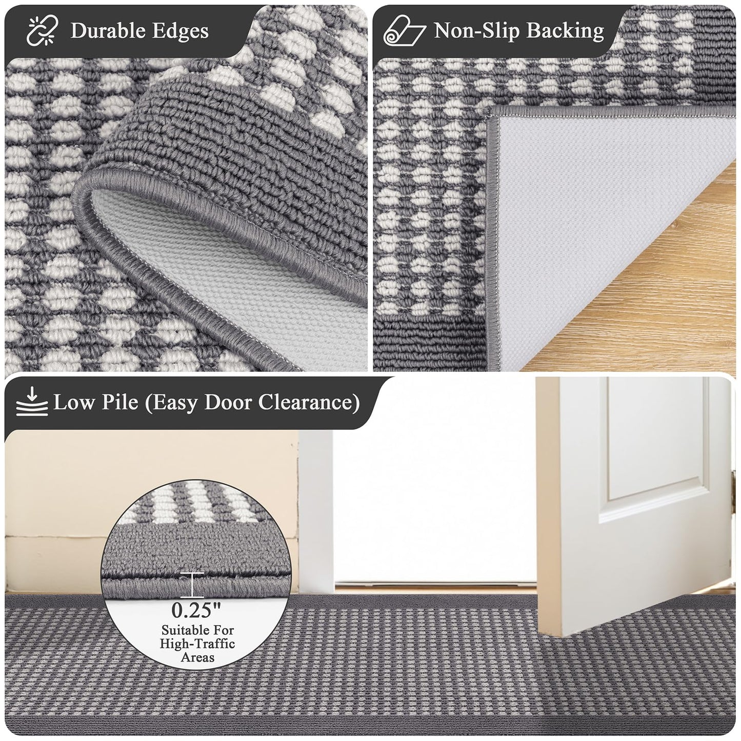 Ileading Runner Rug for Hallways 2.6'x12' Heavy-Duty Durable Entryway Floor Mat with Non Slip Rubber Backing High Traffic Carpet Machine Washable Accent Farmhouse Rugs for Kitchen, Living Room(Grey)