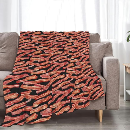 Funny Bacon Blanket, Food Throw Blankets, Meat Fuzzy Plush Blanket Ultra Soft for Bacon Lover Gift Kids Teens Women Men Girls Boys Stuff Decor for Home Bedding Sofas Couch Camping 60"X50"