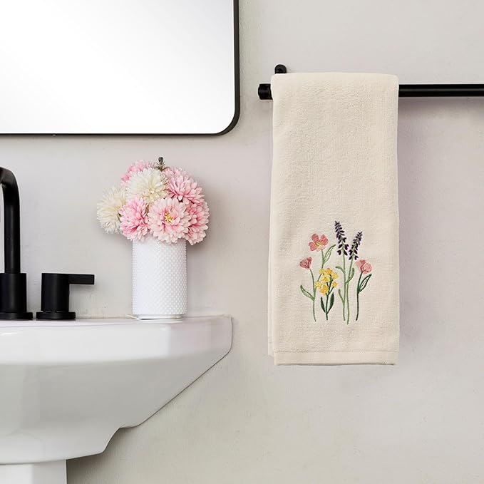 SKL Home Meadow Bouquet 100% Cotton Embroidered 2pc Hand Towel Set, Decorative