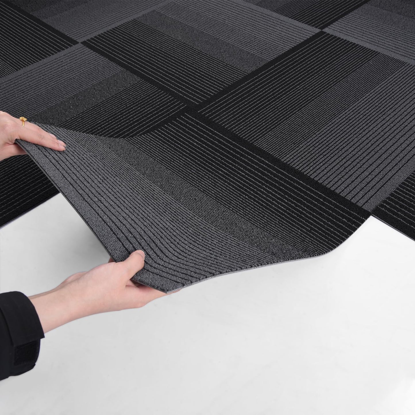 Rehert Carpet Tiles, Carpet Squares, Office Carpet Tiles Removable, Carpet Tile Flooring for Basement, 20" x 20" Berber (Loop Pile), Gradient Black, 0.24" Pile Height (12 Tiles, 32 sqft/Box)
