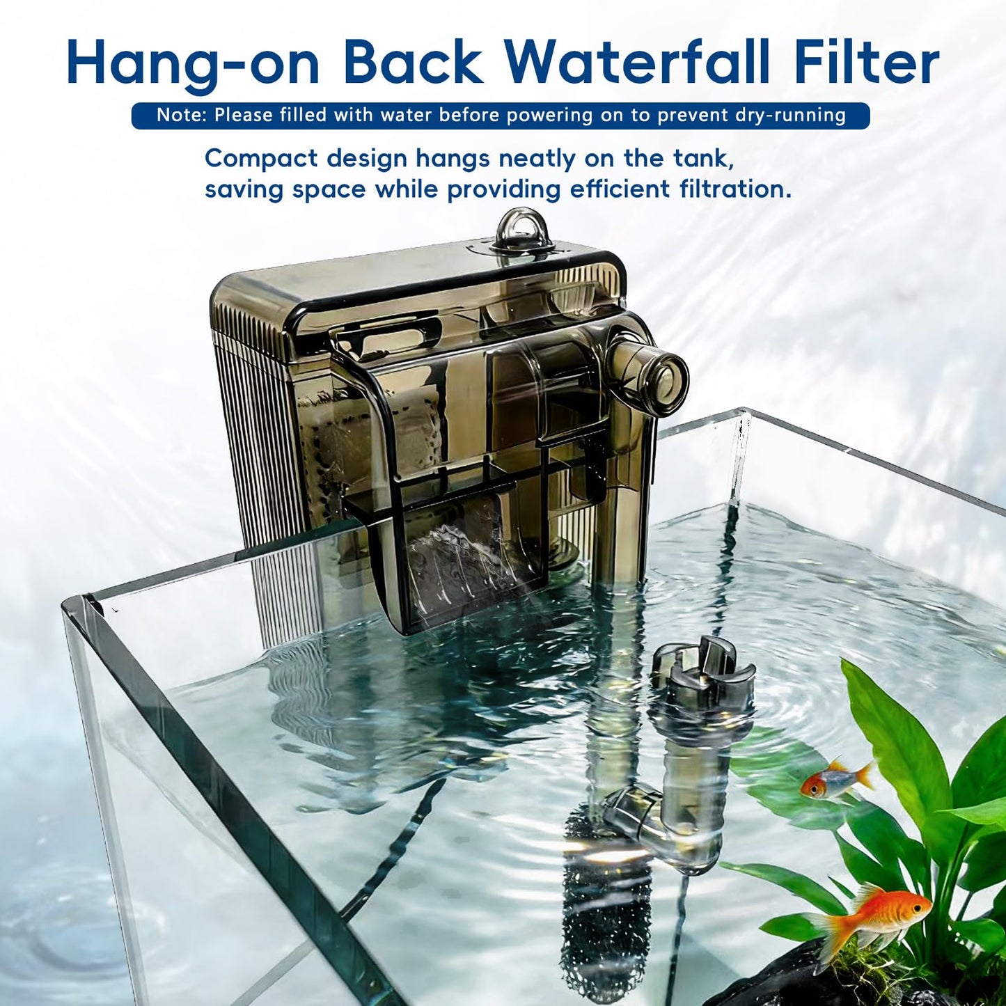 Turchongeco 2.1 Gallon Nano Aquarium Kit with Lid, Space Saving Hang-On Filter and LED Light, Ultra-Clear Rimless Glass Desktop Fish Tank for Small Fish, Shrimp, and Betta