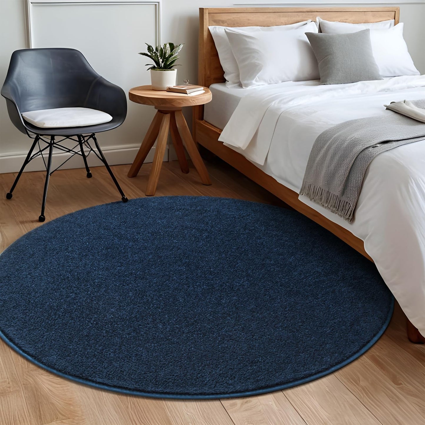 FALARK Navy Blue Round Area Rugs for Living Room Bedroom, 4x4 Feet Ultra Soft Memory Foam Modern Indoor Circle Carpet, Non-Slip Comfy Washable Circular Rug for Boys Girls Nursery Room Home Decor