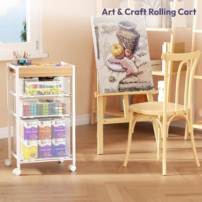SWTYMIKI Rolling File Cart with Drawers - 4 Tier Under Desk Storage Craft Rolling Organizer Cart - Office Storage &Organization, Mobile Metal Filing Cabinet for Office and Home White